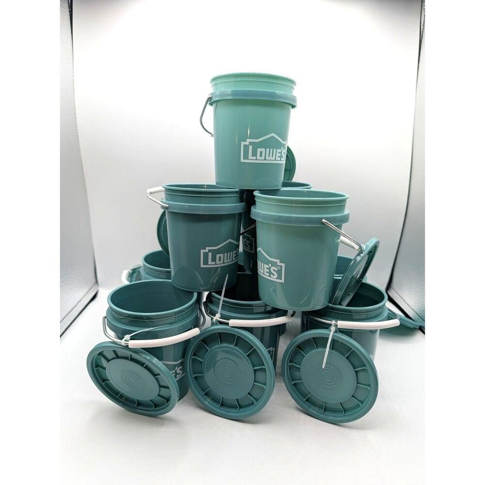 10 Mini Lowe's Teal 0.42 Qt Buckets BPA Free Paint w Lid Collectibles